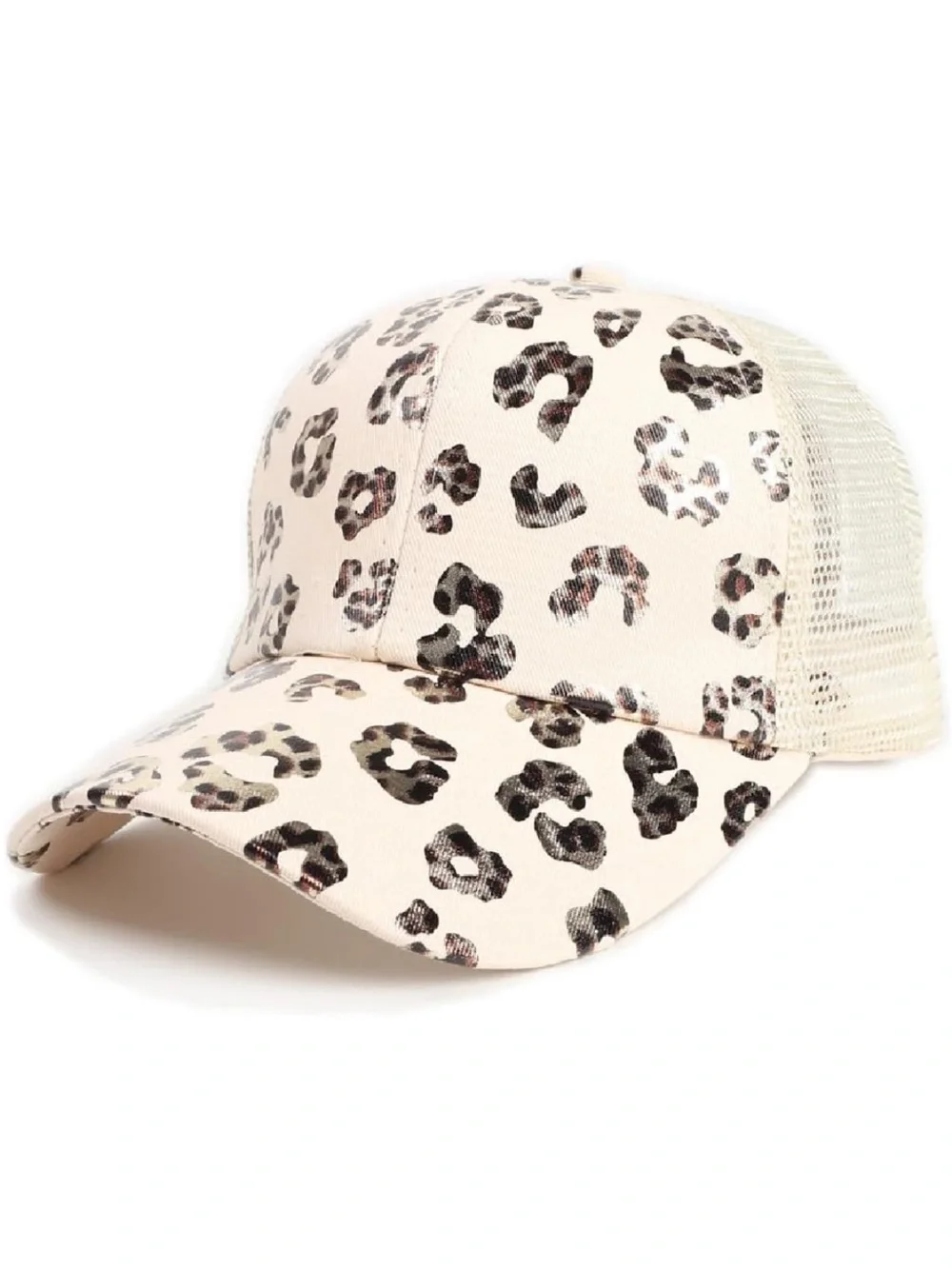 Leopard Print Mesh Back Trucker Hat - Cream and Brown